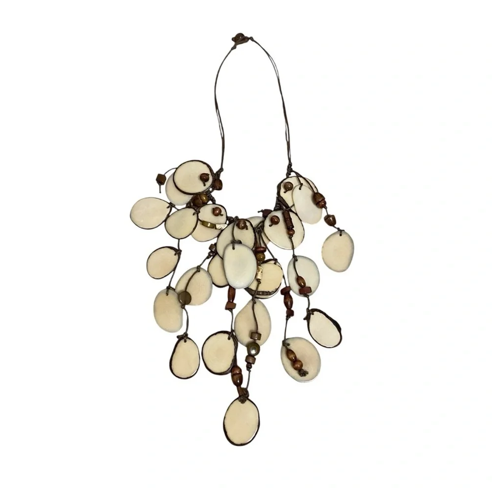 TAGUA WOMEN'S IVORA ILIANA NECKLACE Brown Cream Dangle Boho